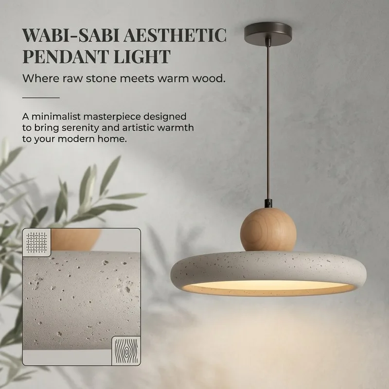 Minimalist Wabi Sabi Circular Pendant Light Speckled Stone Shade LED Hanging Lamp Dining Room Kitchen Island Pendant Lighting