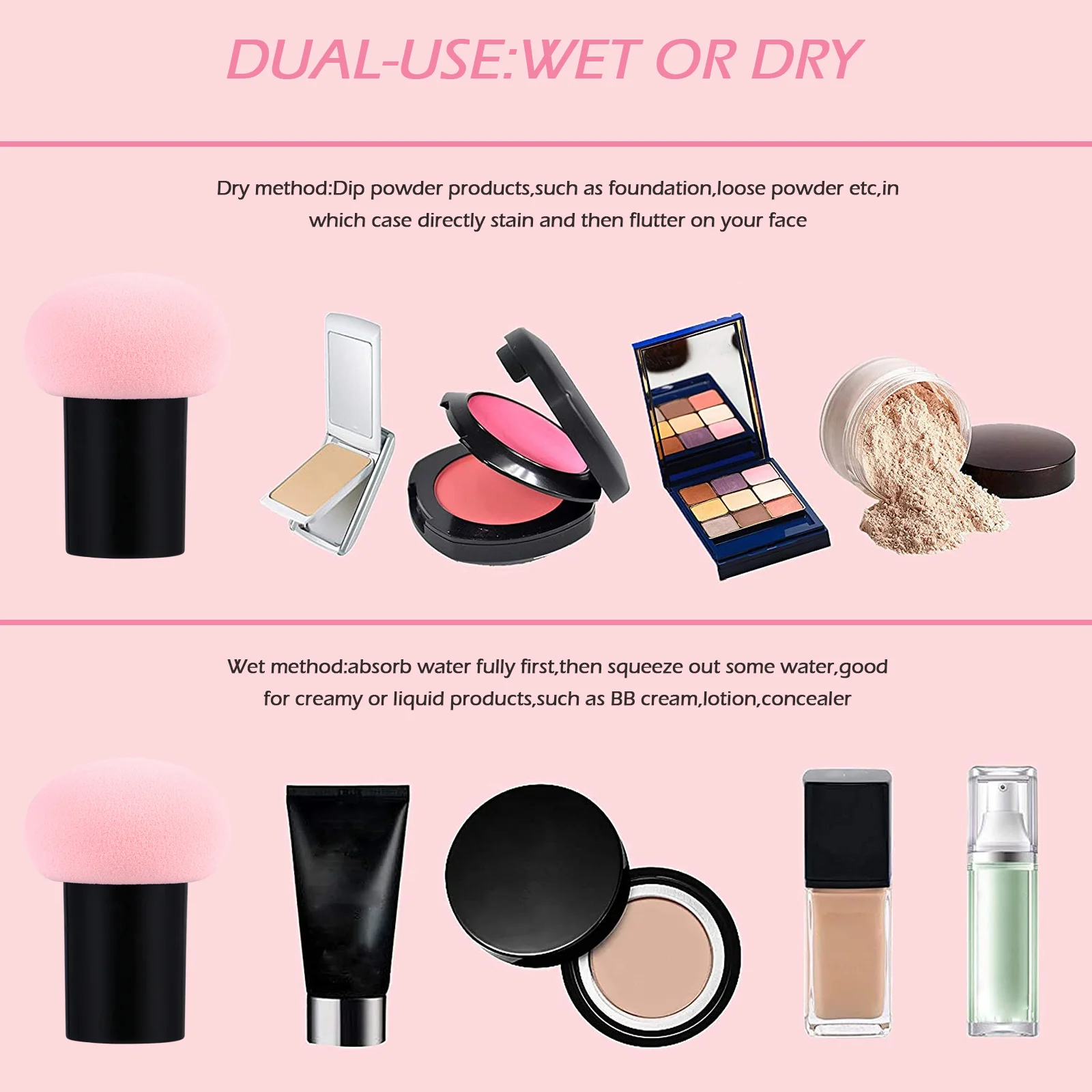 พัฟแต่งหน้ารูปเห็ด 5 ชิ้น ฟองน้ำแต่งหน้าเนื้อนุ่ม ปลอดภัย สำหรับทาแป้งหน้า อุปกรณ์สำหรับการแต่งหน้าประจำวัน