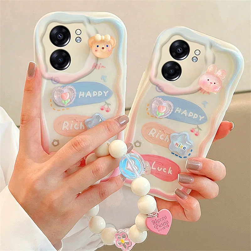 3D Lovely Bear Chain Silicone Case For Xiaomi Mi 11i 11 Lite 12 13 10T 10i POCO X3 Pro NFC X4 GT X5 F3 F4 F5 M3 M4 5G Wavy Cover