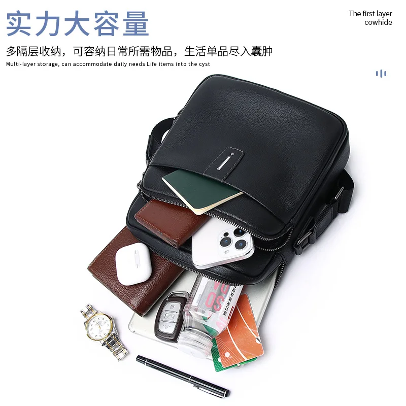 Top Layer Cowhide Business Casual Small Backpack Trendy Genuine Messenger Bag Men Men's Single Shoulder High-end Crossbody