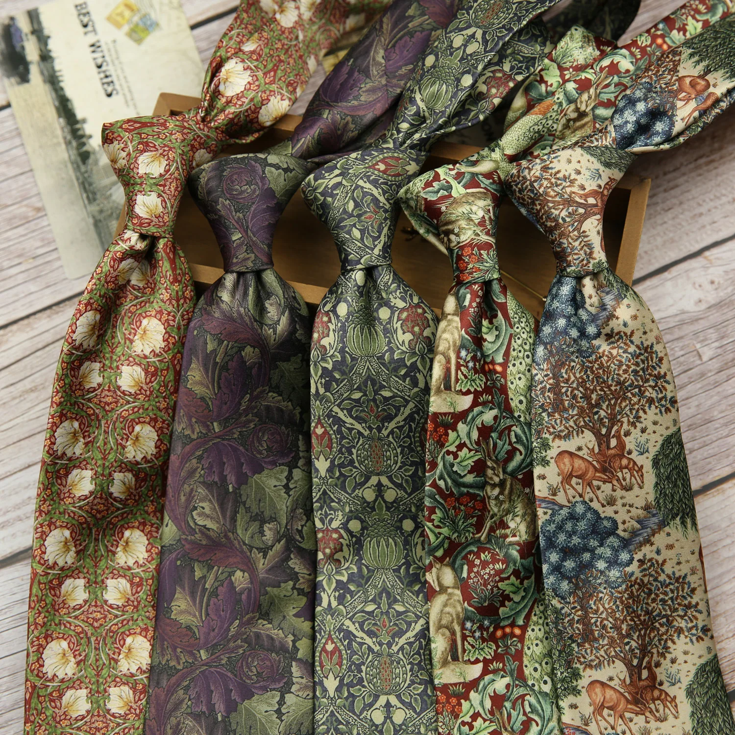 Vintage Floral Print khaki Green Necktie 8cm Polyester Silk Touch Men Daily Party Banquet Suit Tuxedo Male Cravat Gift Accessory