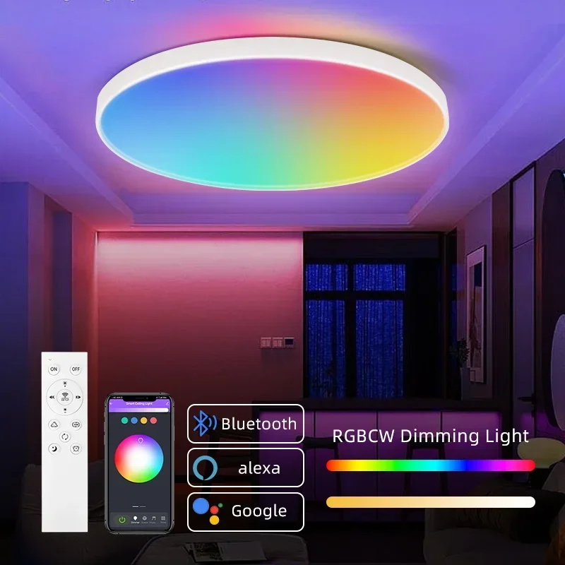 72 واط سقف ليد حديث مصباح 110 فولت 220 فولت Rgb عكس الضوء الذكية Led أضواء مع التحكم عن بعد تجهيزات ضوء السقف لديكور غرفة نوم