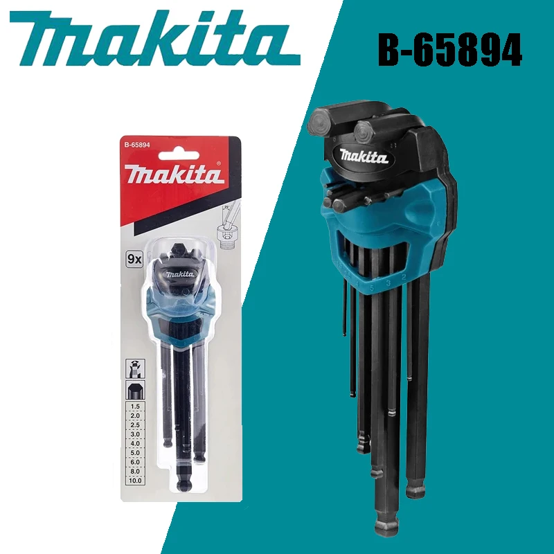 MAKITA B-65894 Original Blacl Hex Key Wrench Set 9pcs Highly Durable Multiple Sizes Hexagonal Wrench Allen Key Combination Set