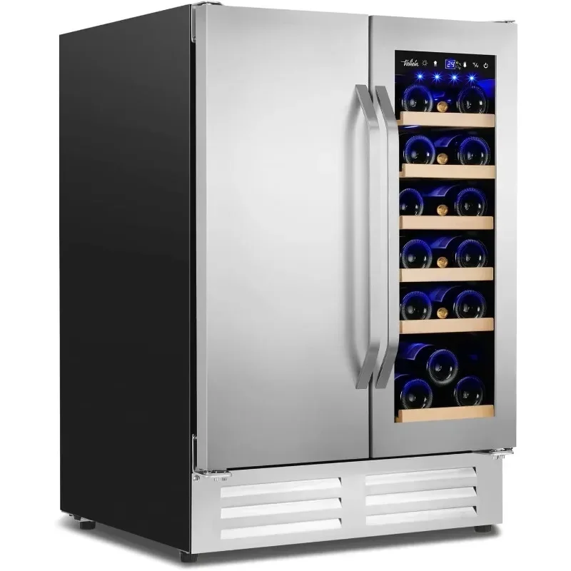 Wine and Beverage Refrigerator,24 Inch Dual Zone Wine Beverage Cooler, Built-in/Freestanding Beer and Wine Fridge