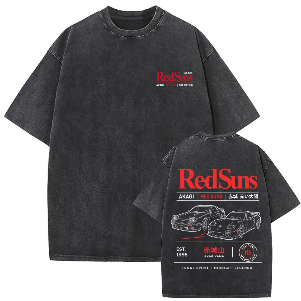 Washed Vintage Anime Initial D Drift AE86 Takumi Fujiwara Tofu Shop Akagi Redsuns T Shirt Men's Clothing Manga Oversized T-shirt