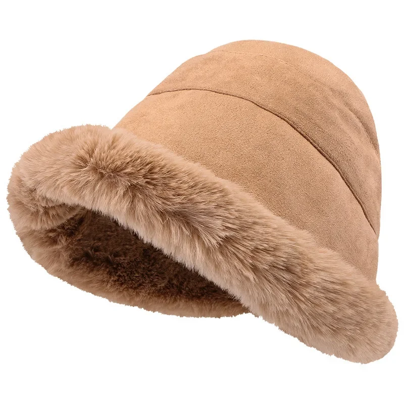 

Fleece autumn and winter thickened warm ear protection windproof cold plush bucket hat simple versatile hat