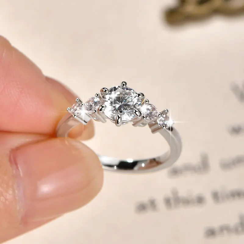 

Anziw 1.0CT Moissanite Lab Diamond Engagement Ring 14k Gold Filled Four-Stone Wedding Trendy Band for Women Fine Jewerlry Gift