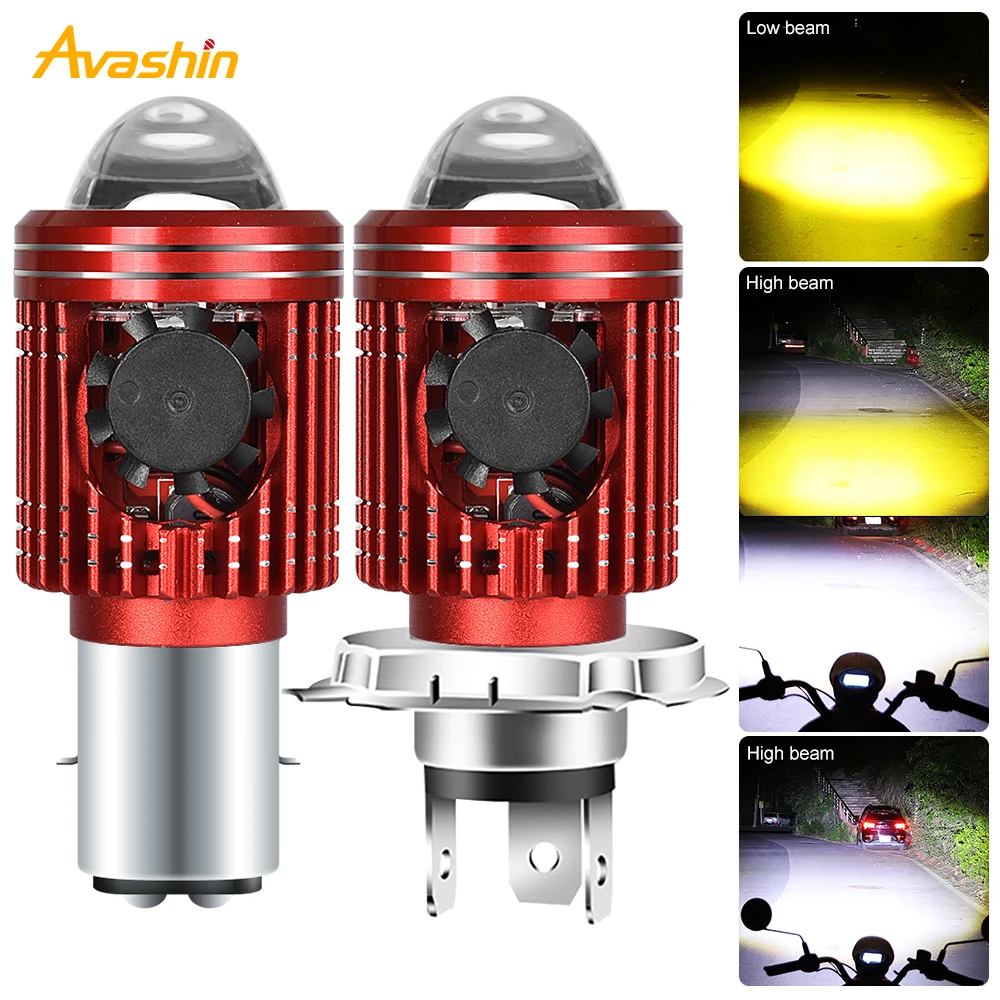 Ampoule LED H4/H6, 12V, 10000lm, lentille CSP, blanche, jaune, lampe Hi Lo, accessoires antibrouillard pour scooter et moto