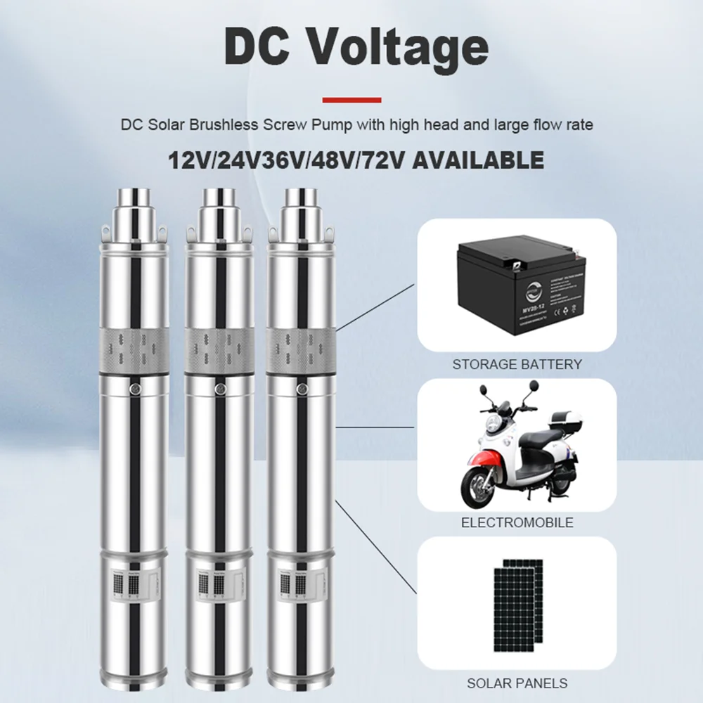 750W DC72V Solar Pump Max Head 150M With Lack of Water Protection Function Solar Brushless Submersible Pump