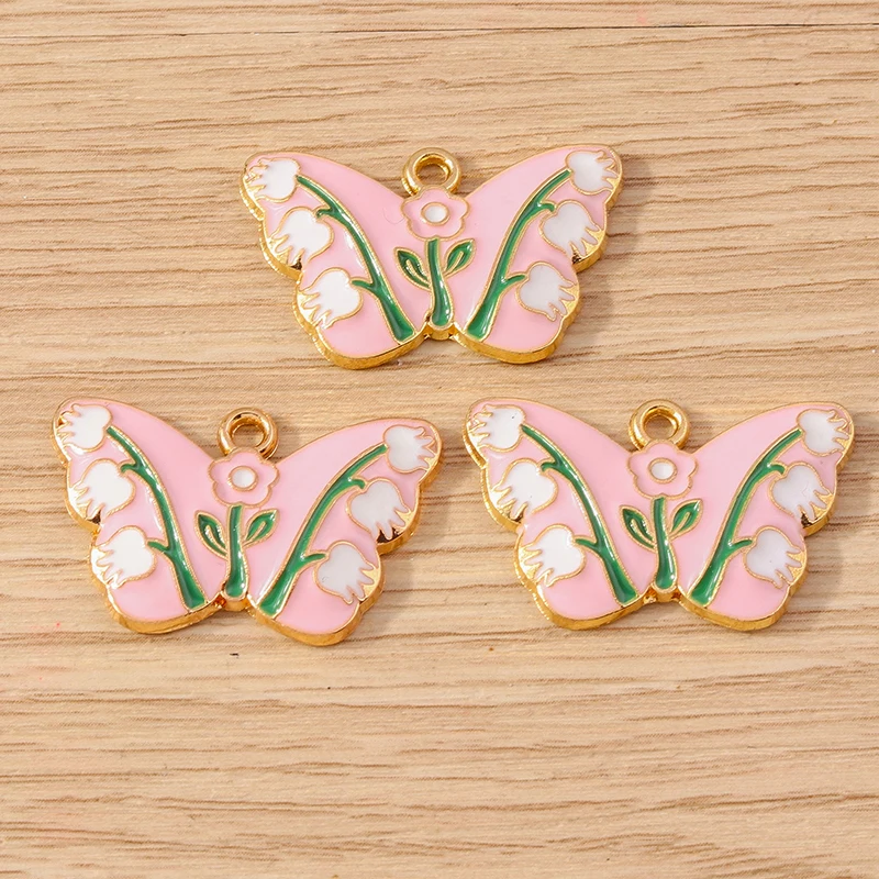 Tusember 10 Stück, 4 Farben, Emaille-Lilien-Schmetterlings-Anhänger für DIY, niedliche Ohrringe, Halsketten, Armbänder, modische Schmuckaccessoires – Detail 8