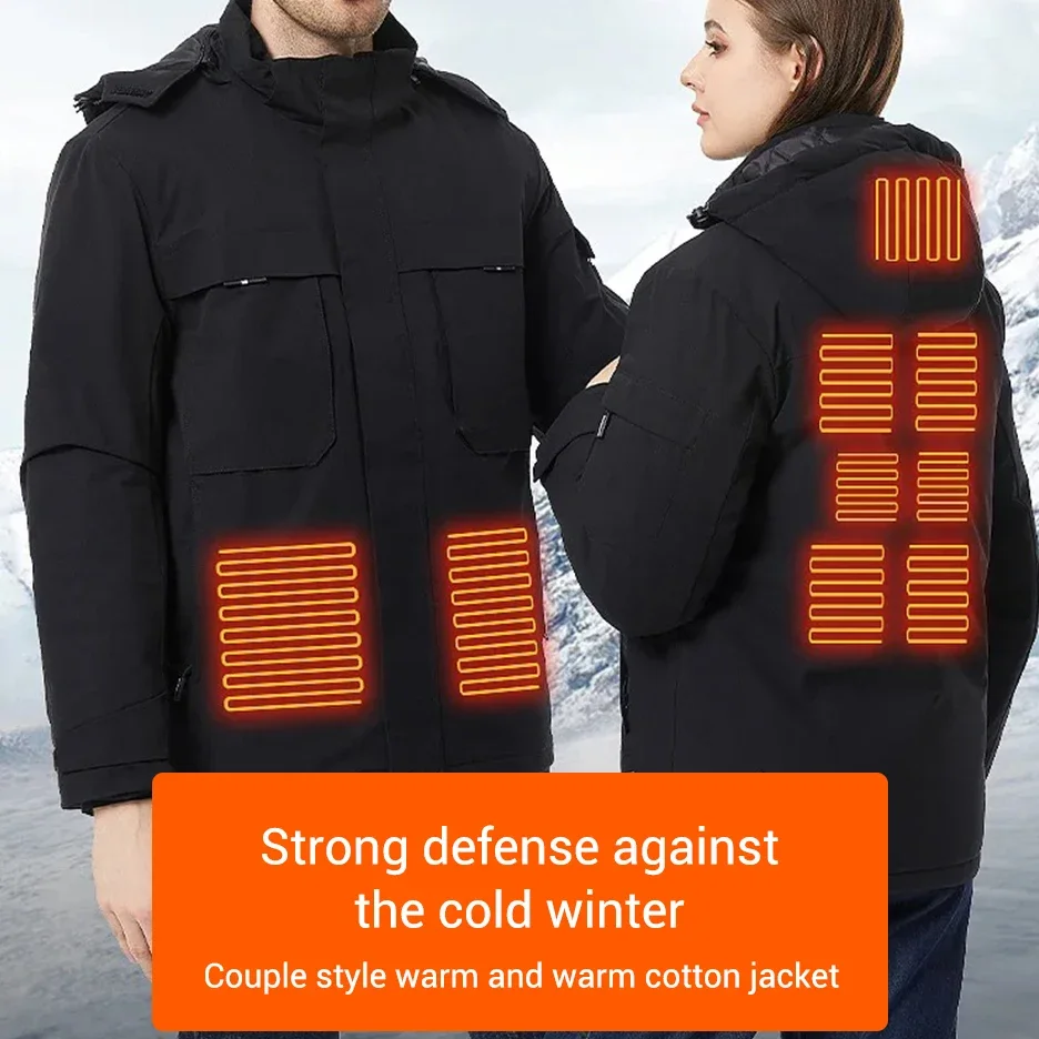 

9-zone intelligent heating USB charging hooded sweatshirt for men and women, winter sports men's jacket, men's heating jacket