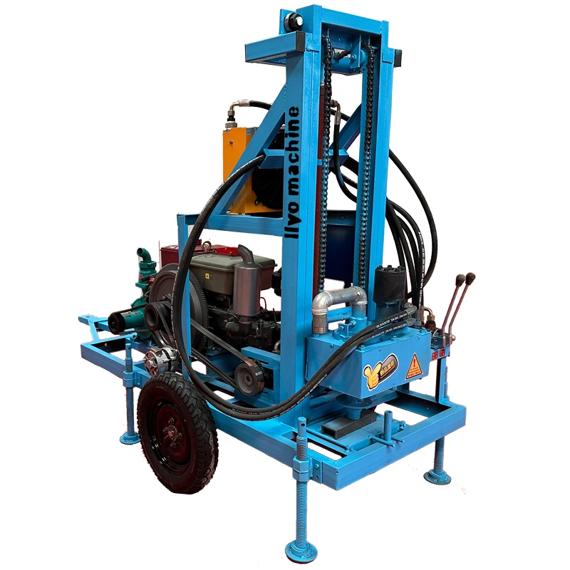 Portable Mini Water Well Drilling Machine Diesel Hydraulic Wheeled Efficient 100m 200m for Rural Well