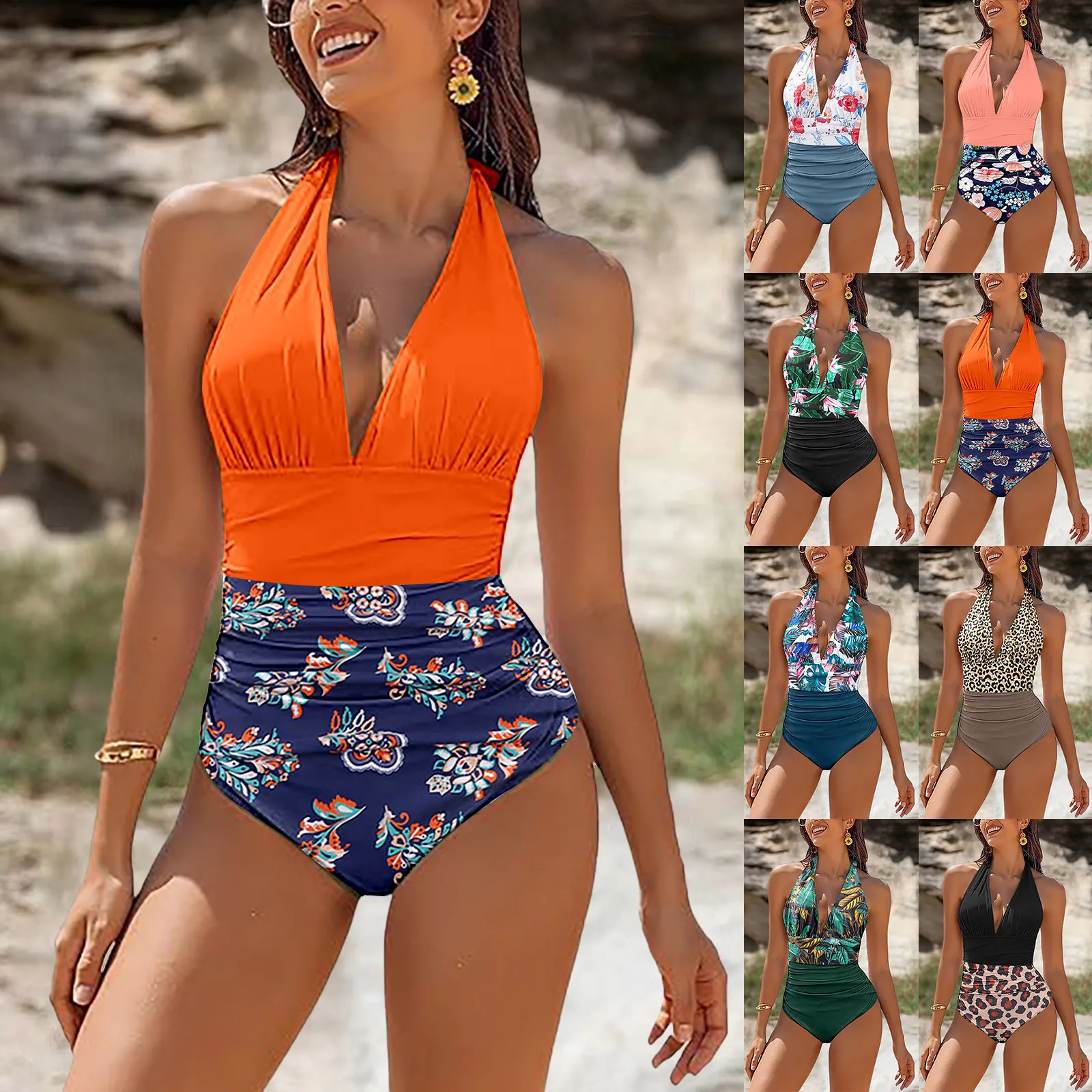 2024 Sexy One Piece Swimsuit Women Swimwear Push Up Monokini Ruffle Bathing Suit Floral Print Bodysuit Beachwear Female Swimsuit