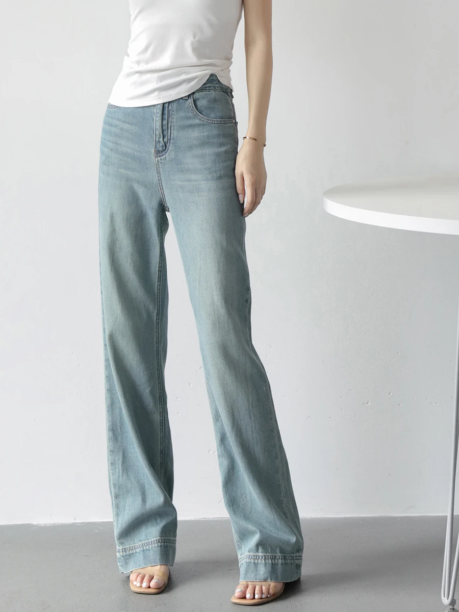 

Винтажные джинсы из смесового денима с высокой талией, прямые, удлиненные, стройнящие, для женщин от MZOMXO Commute Sle