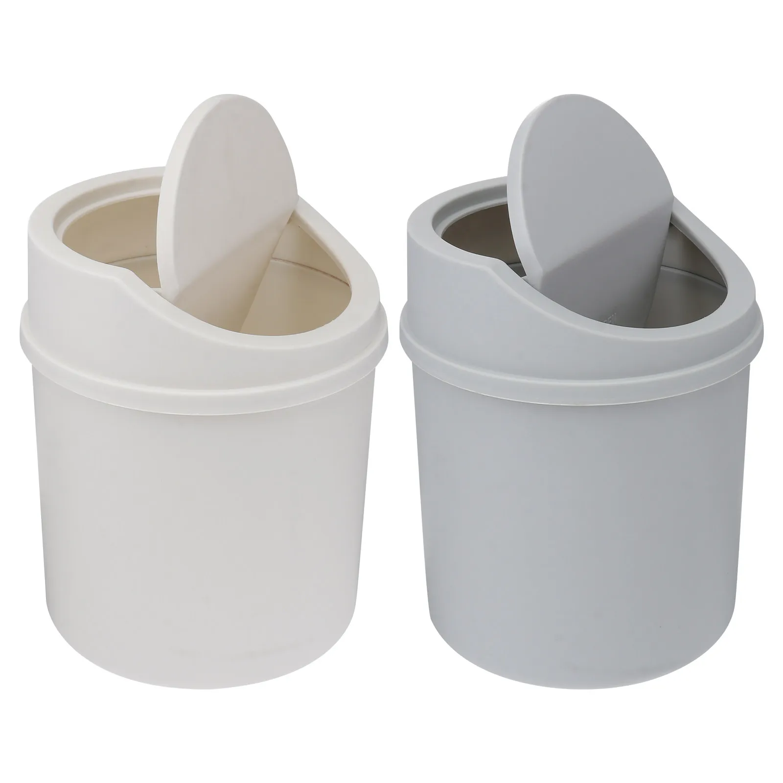 2Pcs Desktop Mini Trash Can Set PP Plastic Swing Lid Waste Bin for Makeup Table Vanity Countertop Tabletop Organizer Rubbish