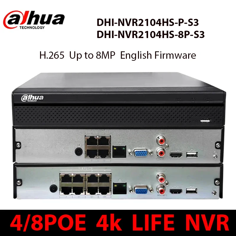 dahua sistema de seguranca cctv atualizado nvr2104hs p s3 nvr2108hs8p s3 4ch 8ch poe 1u nvr gravador 4k 1hdd 4ch 8ch 01