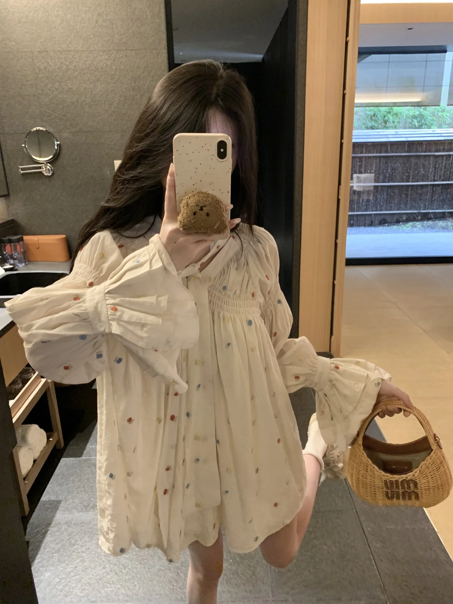 

Нежное женское платье в горошек с вышивкой, весенне-летнее, модное, в стиле «мягкий ветер», с длинным рукавом, короткое платье