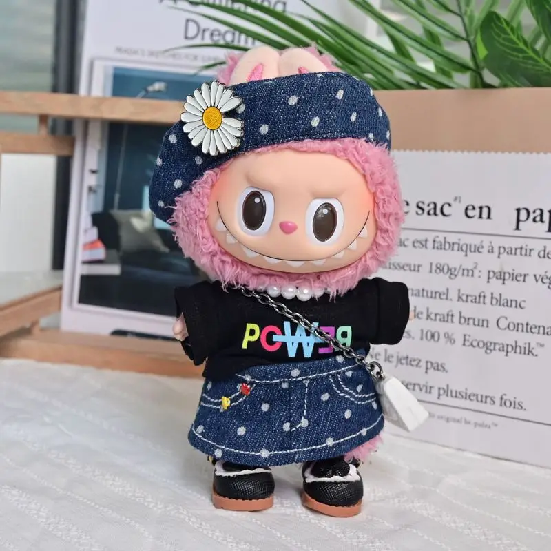 

Spot Goods 17cm Labubu Clothes For The Monster Korea Kpop Labubu Idol V1 V2 V3 Clothing Denim Overall Rose T-Shirt