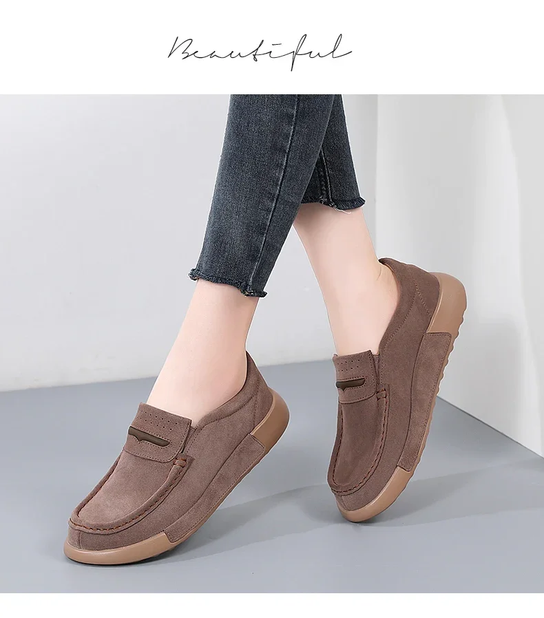 Cow Suede Leather Ladies Loafers Autumn Women\'s Shoes Platform Flats Sneakers Female Moccasins Shoe Women Creepers Slip on Shoes