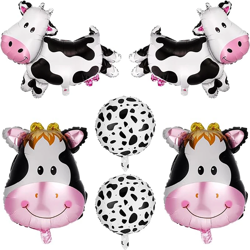 

6pcs/set Cow Foil Balloons Funny Cow Print Farm Theme Birthday Balloon DIY Decor for Baby Shower 1st Birthday Party Decor Globos