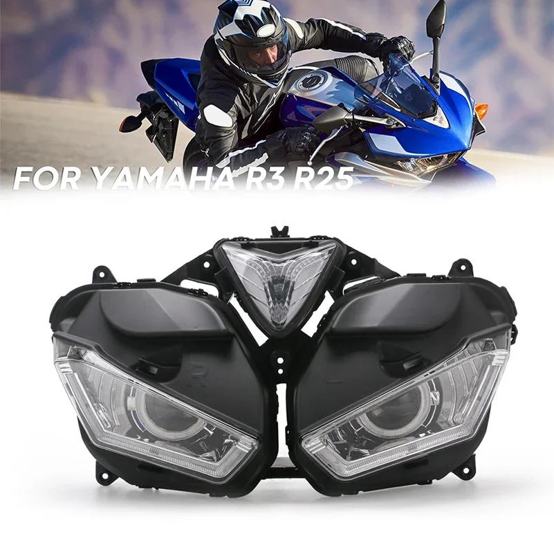 

1XFor Yamaha R3 R25 2013-2016 2017 LED Headlight R3 R25 White Blue Angel Eyes High Low Beam Assembly Decorative Atmosphere Lamps