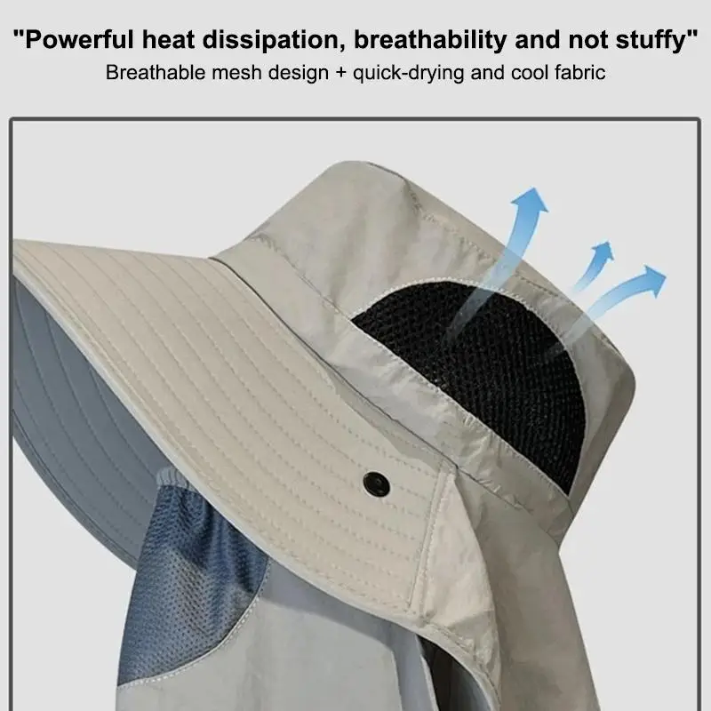 (.) Summer UV Protection Hiking Hat Quick-drying Wide Brim Outdoor Visor Bucket Hats Mesh Breathable Sun Hat Outdoor Cycling Hat