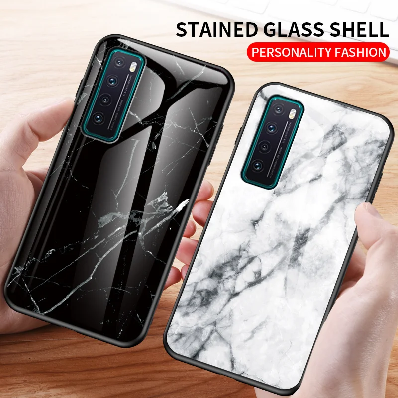 For Huawei Nova 7 5G JEF NX9 Case Marble Tempered Glass Hard Back Cover Phone Case Silicone Bumper for Huawei Nova7 5G JEF-NX9