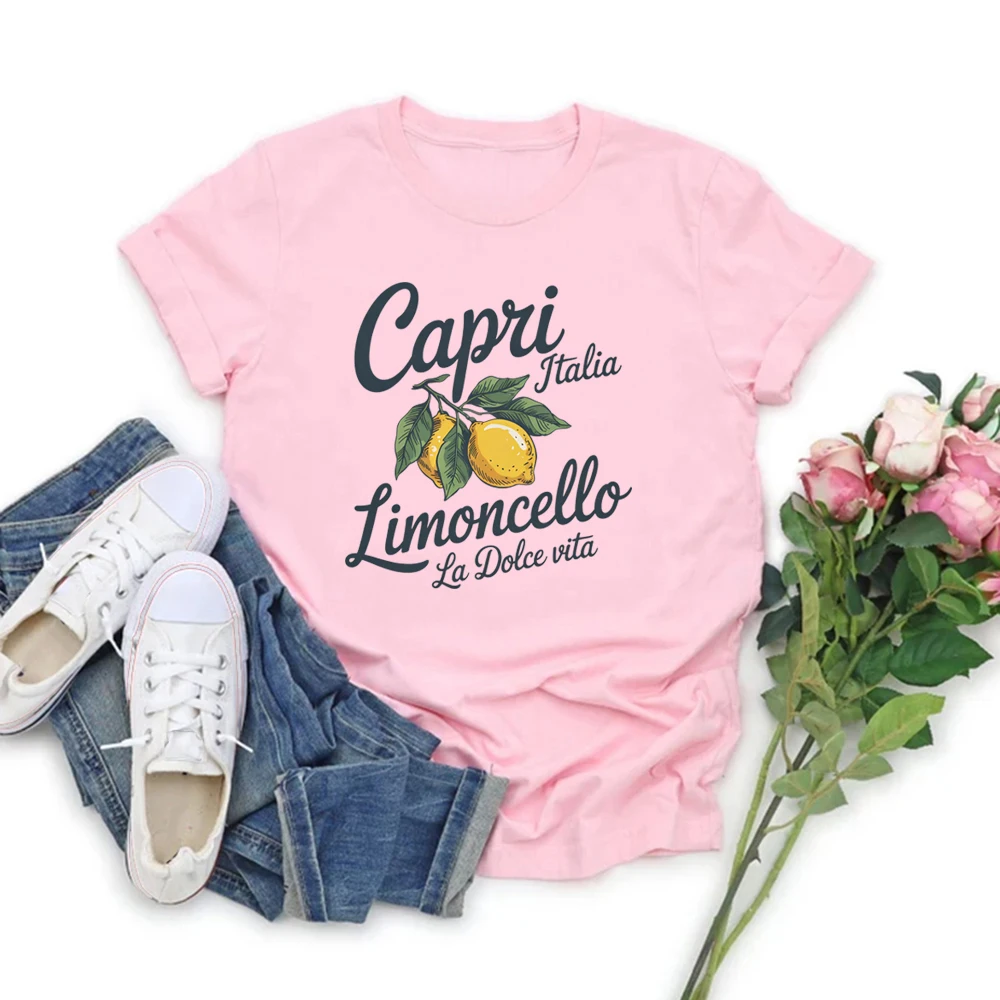 Camiseta Limoncello Capri Italy, camisetas de manga corta para mujer, camisetas con gráfico de limón italiano, camisetas con estampado de frutas de verano, ropa femenina