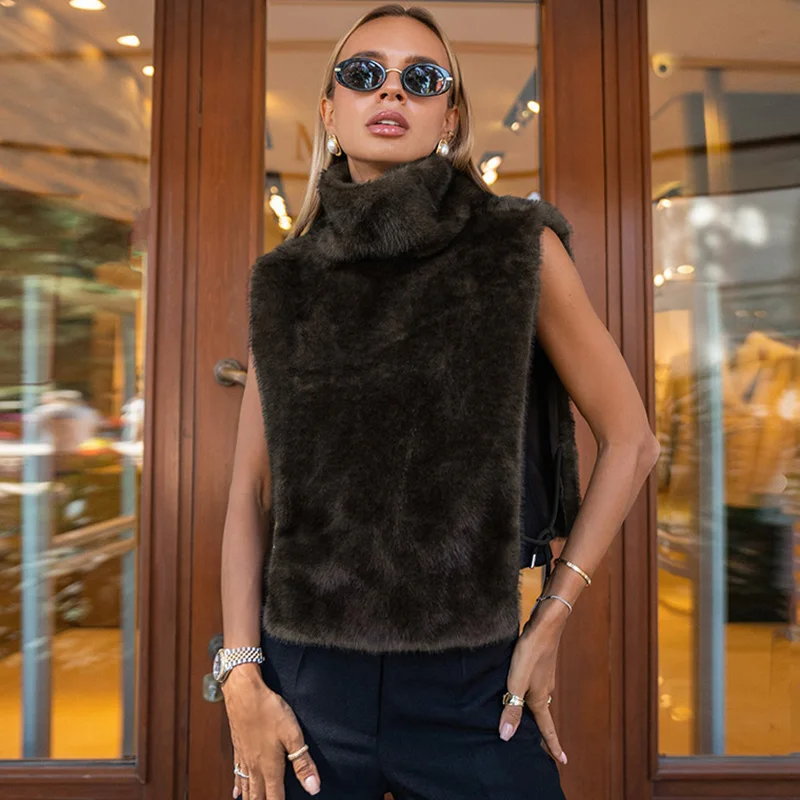 

Ticketsx Fashion Wool Vest Jacket Casual Solid New Lace Up Sleeveless Warm Vest Jacket Vintage Commute Female High Street Vests