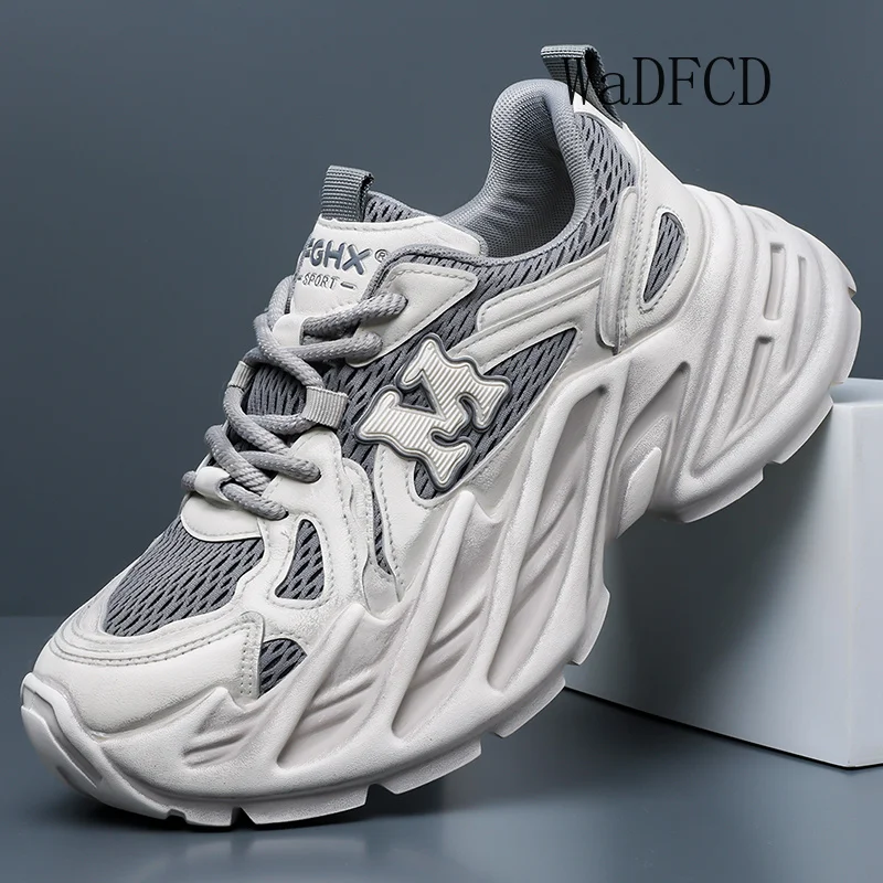 Chunky Sneakers Men Original Designer Retro Sport Shoes Fashion Casual Leather Fabric Breathable Height Increased Platform Shoes