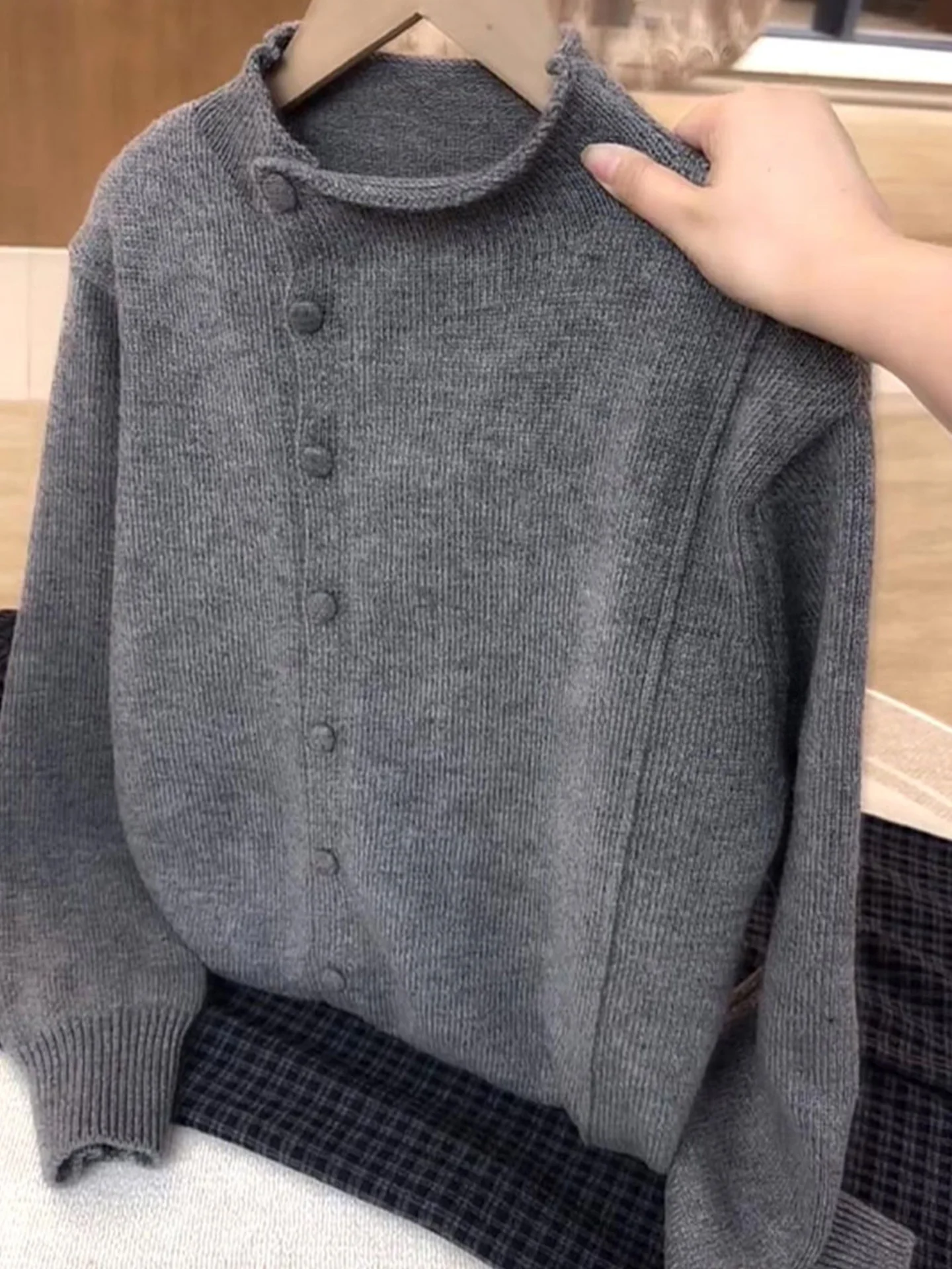 

Korean Sle Pure Color Design Lightweight Knitted Cardigan Long Sve Soft Cozy Commute Sle Women's Sweater Winter Faion