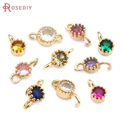 4MM 6.5MM 7.5MM 18K Gold Color Brass and Zircon 2 Holes Round Connect Charms Pendants Jewelry Making Accessories for Women