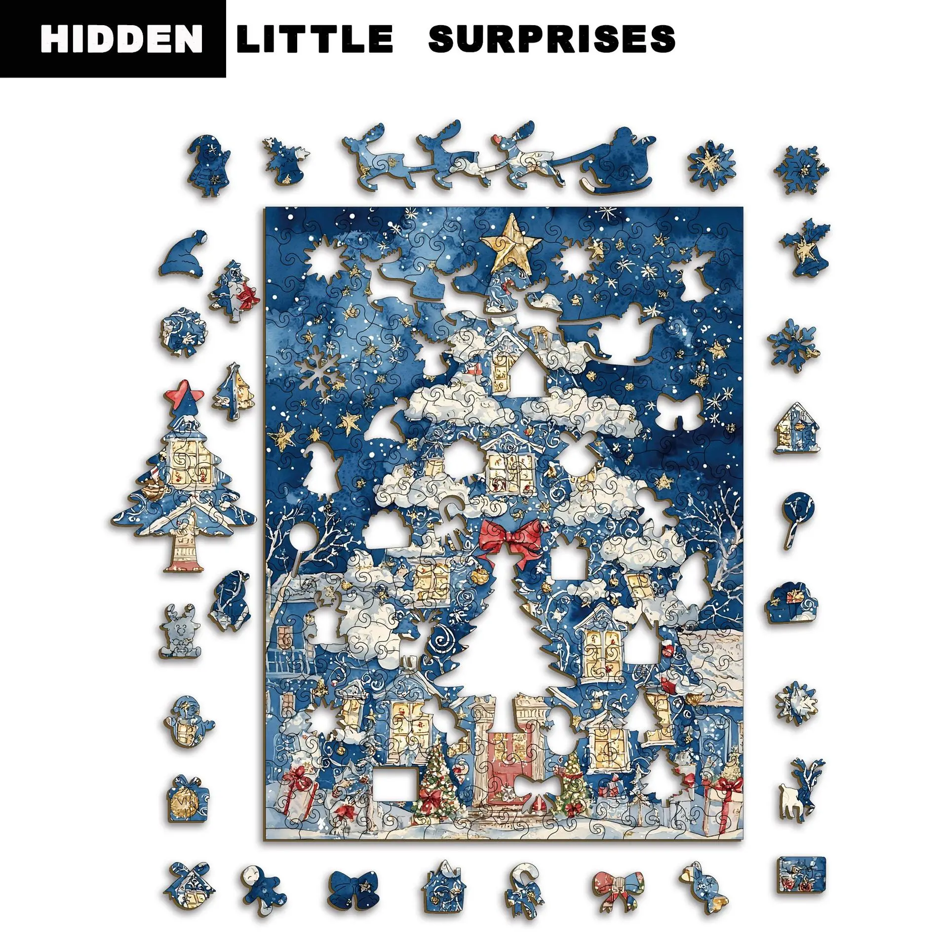 Christmas Tree Wooden Puzzle -Irregular Shape Jigsaw Toy, Stress Relief Holiday Decor Puzzle, Popular Festive Wooden Puzzle Game