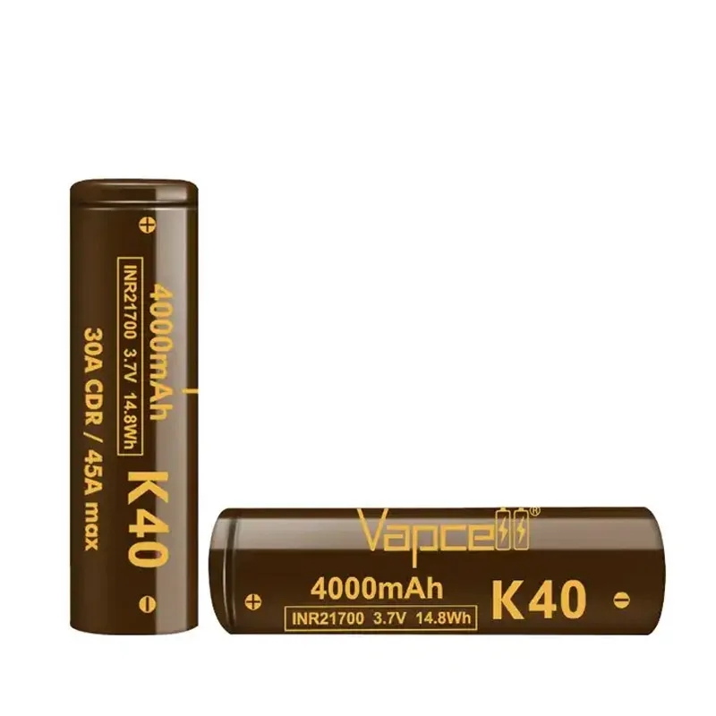 Vapcell-懐中電灯用の高出力リチウムイオン電池,k40 inr 21700,4000mah cdr 30a max 45a 3.7v,21700