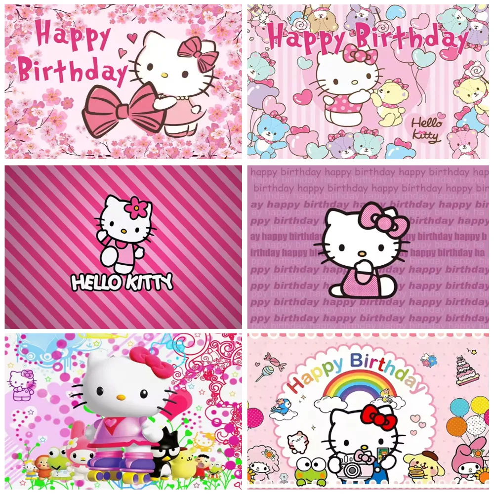 

Hello Kitty Party Photography Backdrop Children Girl Birthday Party Supplies Decoration Banner Baby Shower Background Kid Gift