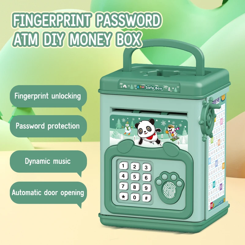 Cute ATM Machine with Fingerprint Password Safe Box with Handle ATM Music Coin Box Bank With Fingerprint Digital