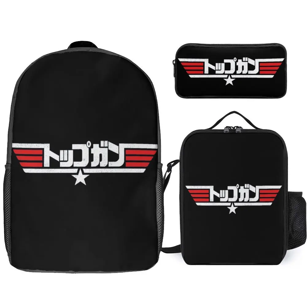 

Top Gun Kanji Logo Classic For Sale Lasting Cozy Blanket Roll 3 in 1 Set 17 Inch Backpack Lunch Bag Pen Bag Picnics Funny