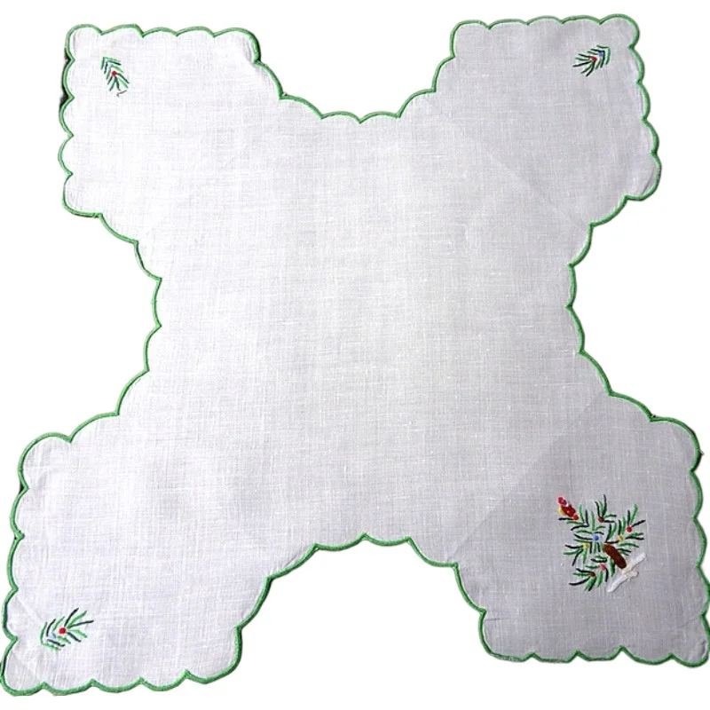 Linen Hand-embroidered Cover Towel, American Retro Bread Towel, Butterfly Towel Napkin, about 42CM Christmas Tree Handkerchief