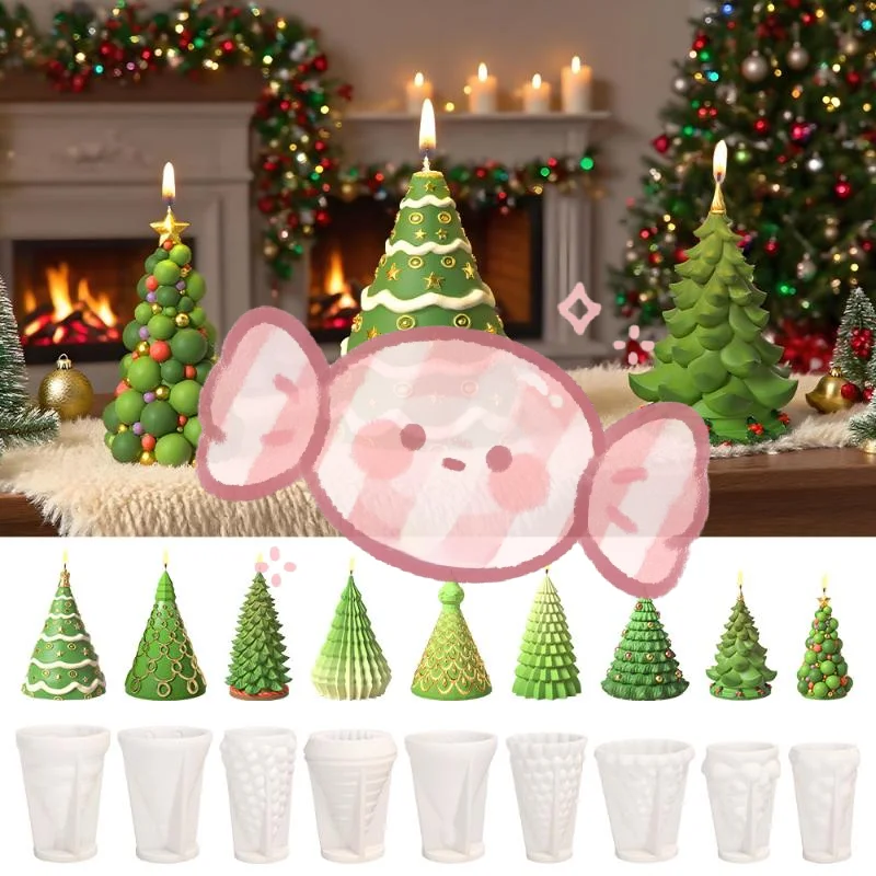 

3D Xmas Tree Scented Candle Mold, Silicone DIY Casting Wax For Aromatherapy, Plaster Molds For Crafting Christmas Decorations