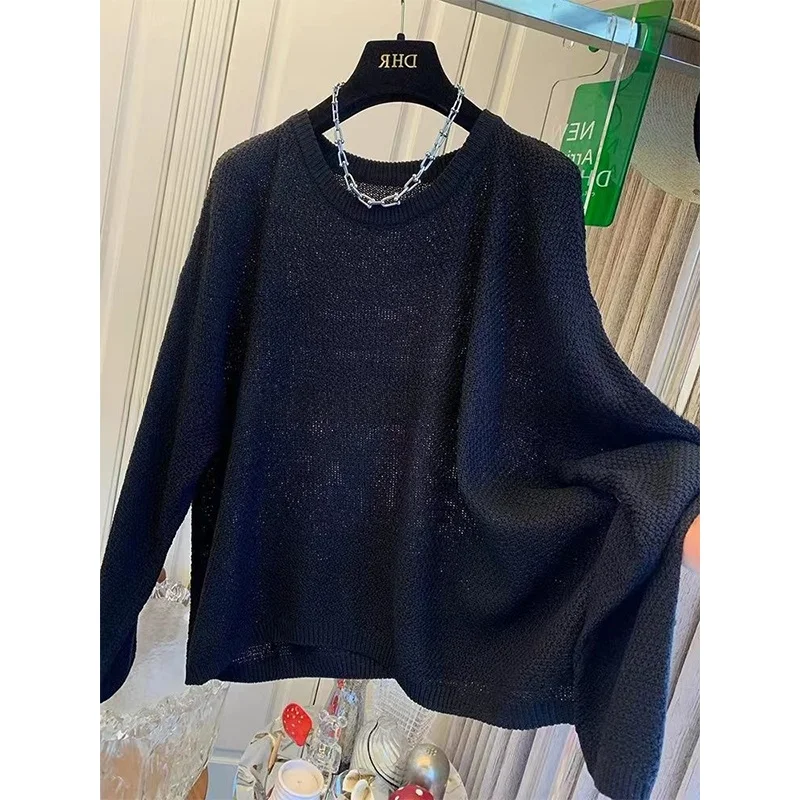 

Женский трикотажный топ больших размеров с круглым вырезом, свободного кроя, модный, универсальный, осенний, с длинным рукавом, повседневный, комфортный