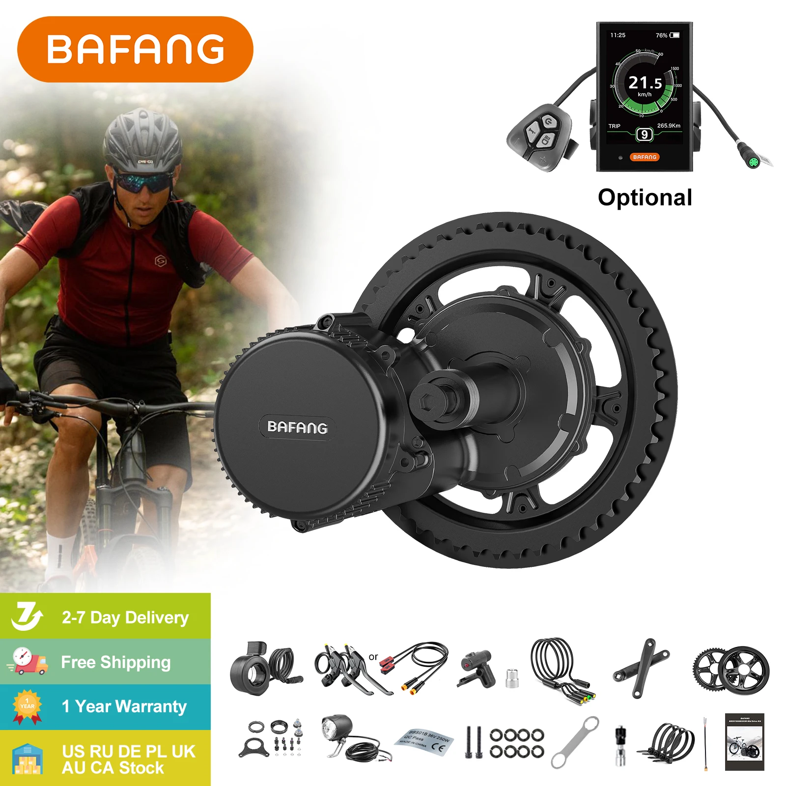 Bafang 전기 자전거 변환 키트, 중앙 자전거 엔진, 모터 키트, 완전한 세트, 750W, 48V, 8fun, BBS02, BBS02B 