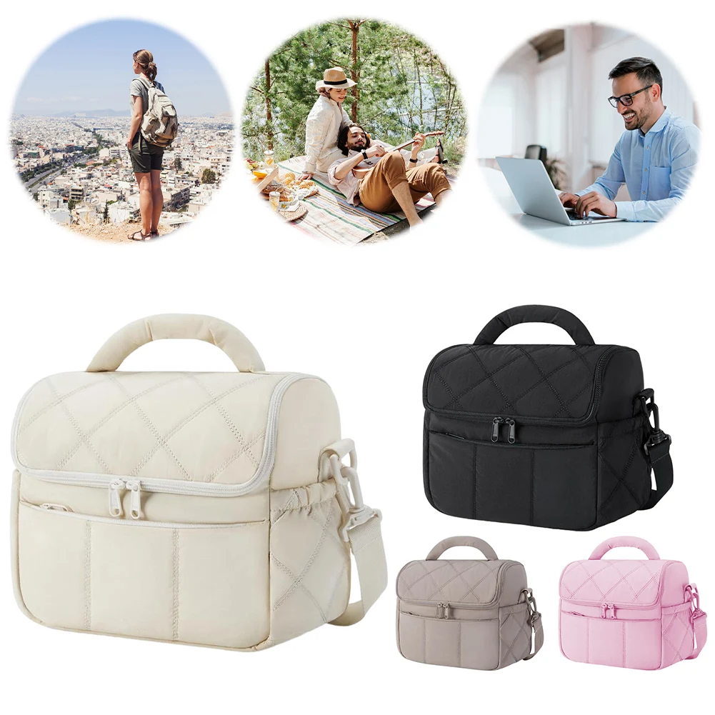 معزول المحمولة حقيبة الغداء Crossbody للنساء السيدات منتفخ مبطن حقيبة الغداء قابلة لإعادة الاستخدام الغذاء الحراري للعمل نزهة السفر