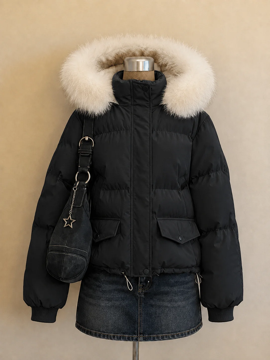 Faux Fur Parkas Jackets Womens 2026 Autumn Y2K American Vintage Cotton‑padded Coats Korean Fashion Warm Casual Outwear Tops