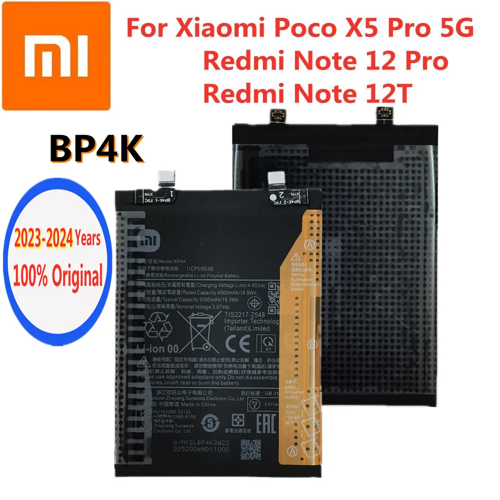 5000mAh 100% Original BP4K Battery For Xiaomi Redmi Note 12 Pro / Note 12T Poco X5 Pro 5G Genuine Phone Replacement Batteries