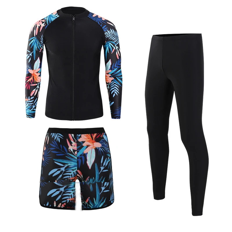 

Men's 3pcs Women's 5pcs Long Sleeve Rash Guard UV Sun Protection Zipper Swimsuit Shirt +Pants+Trunks Running Jogging Tracksuits