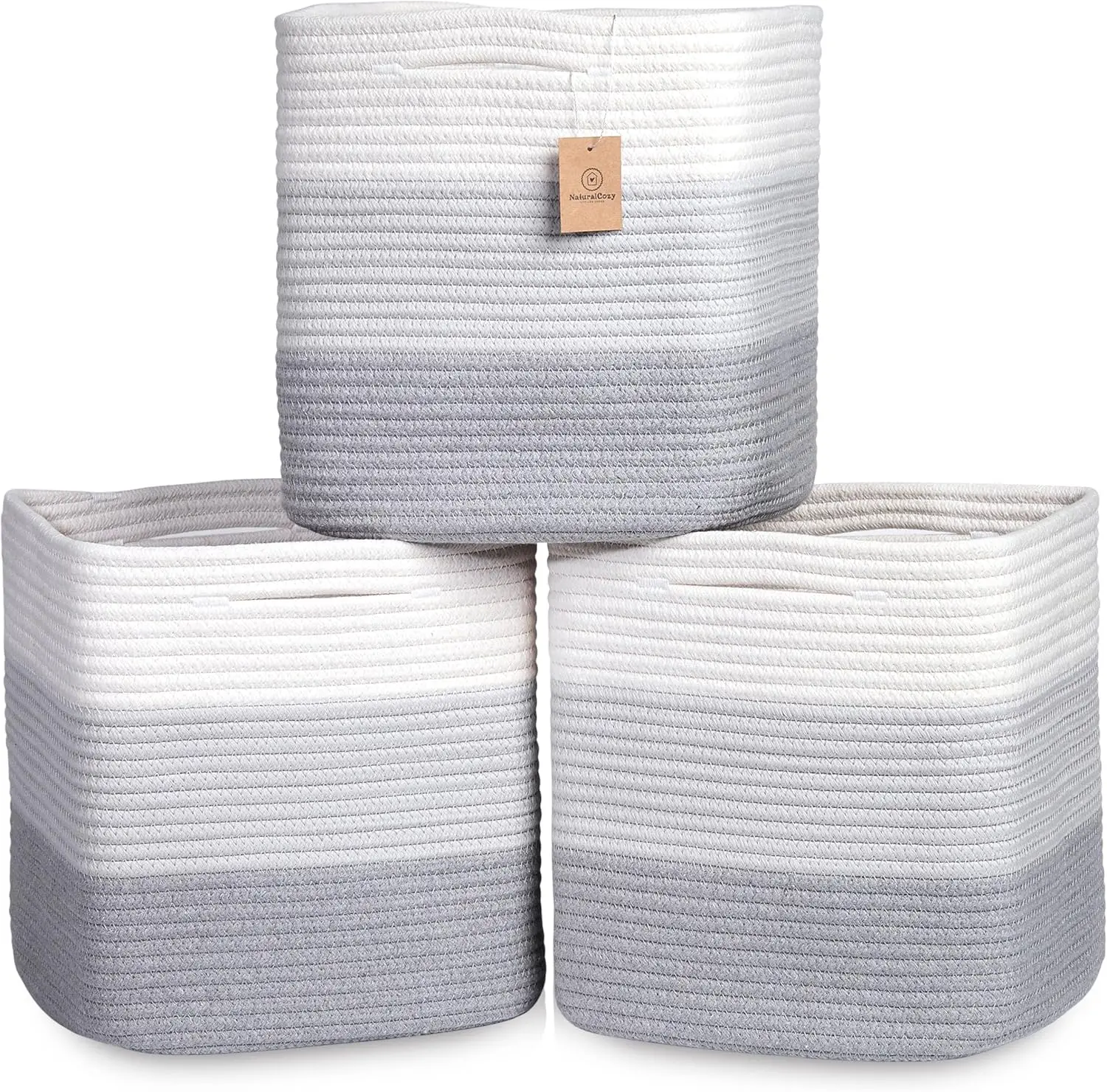 

13 Inch Cube Storage Bins Cotton Rope Woven Baskets for Organizing 3-Pack | 13 x 13 Storage Cubes | Fabric Square Storag