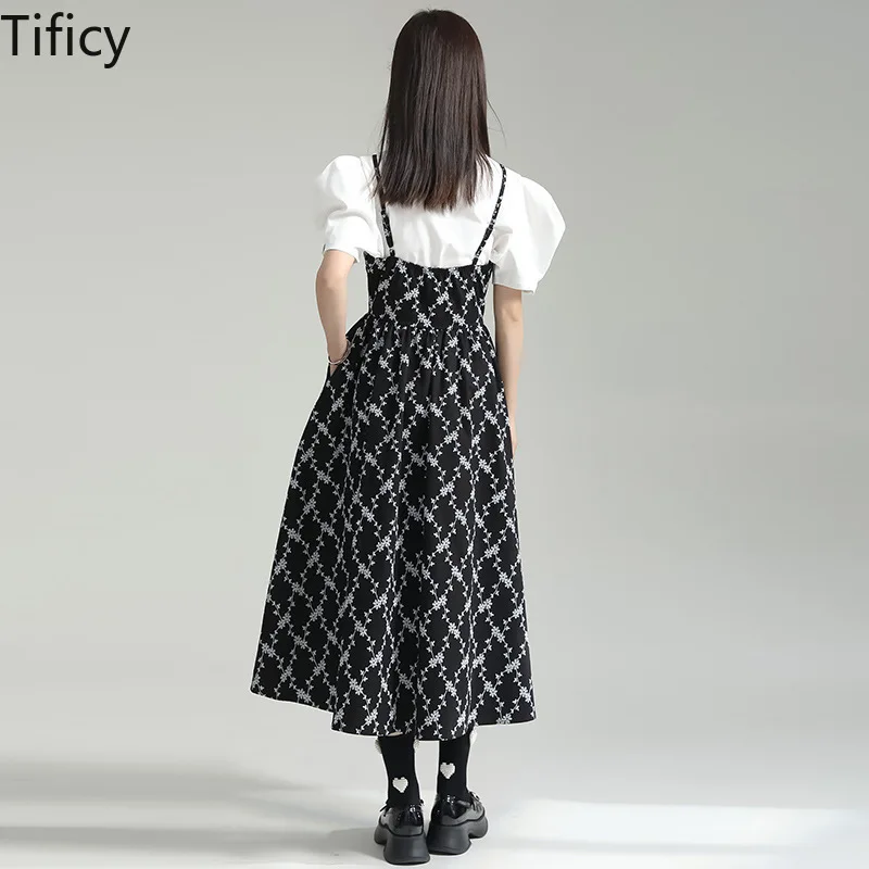 TIFICY-vestido Floral francés para mujer, vestido de princesa fugitivo con dobladillo grande y cintura dorada, verano 2024