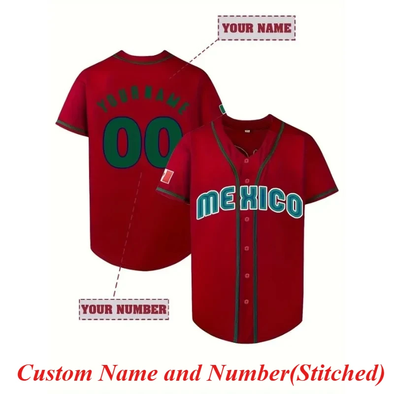 

Бейсбольная майка MEXICO по индивидуальному заказу, дышащая свободная футболка с короткими рукавами и вышивкой, спортивная рубашка для командных тренировок