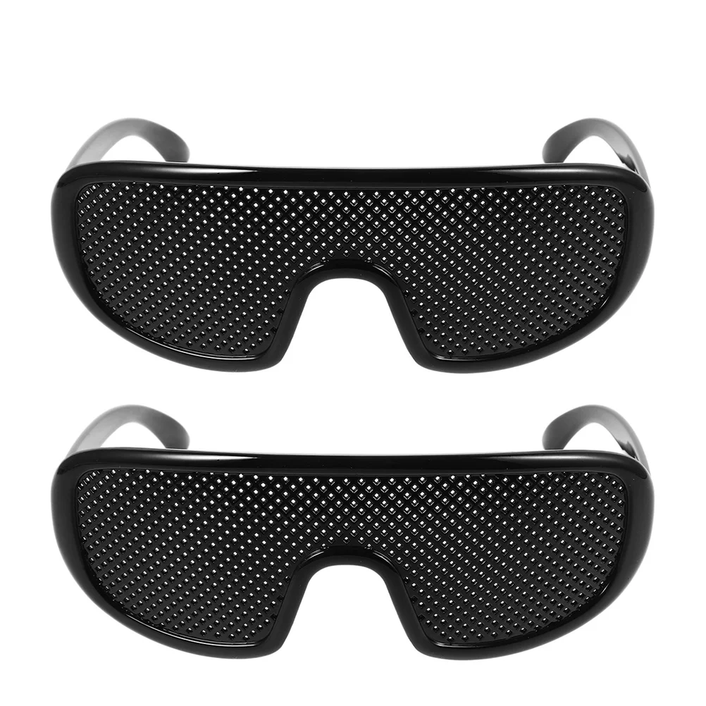 

2pcs Pinhole Glasses Lightweight Portable Eyeglasses For Improvement Black Round Frame With Ventilation Outdoor Sports