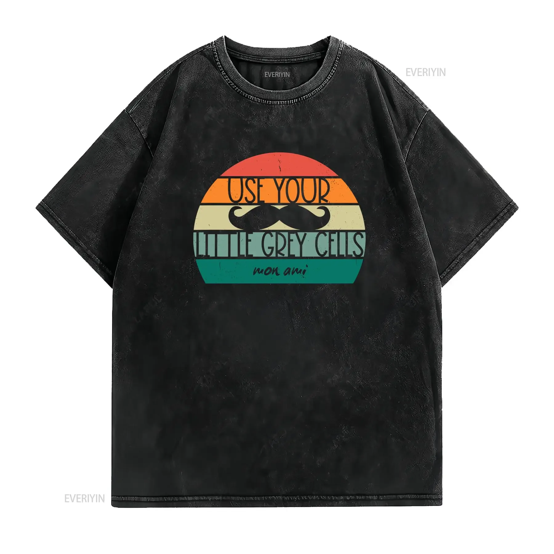 Camiseta Vintage para Adultos Usa Tus Pequeñas Células Grises Poirot Bigote Diseño Retro Inspirado en los 80 vintage Washed